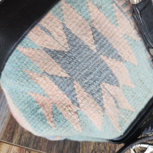 Vintage Mexican Handcraft Leather Woven-Wool Carpet Southwest Satchel Handbag - Picture 9 of 16